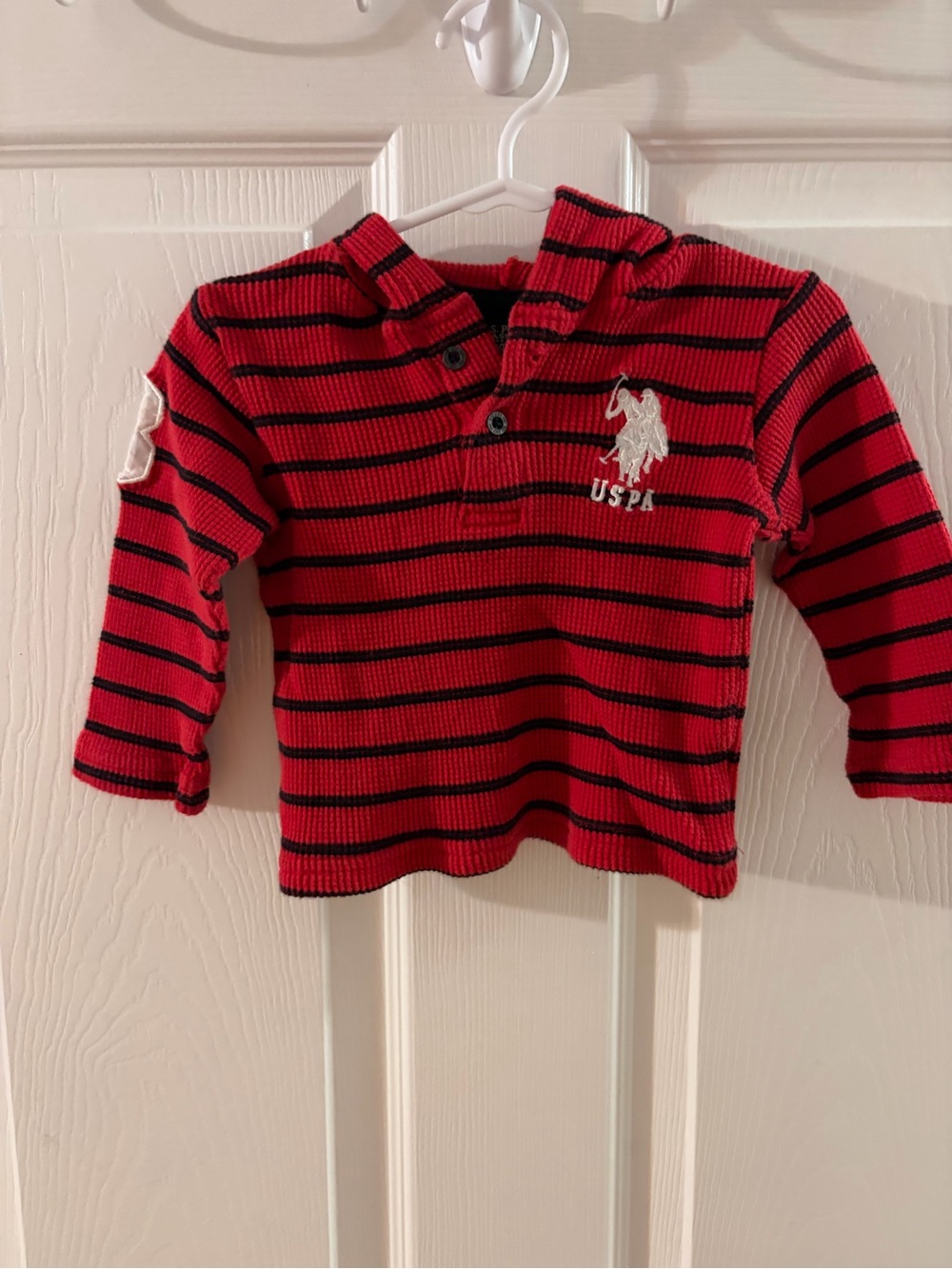 U.S. Polo Assn. Red and Black Striped Hooded Toddler Shirt